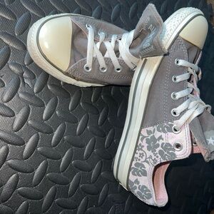 Gray and Pink Floral Sneakers